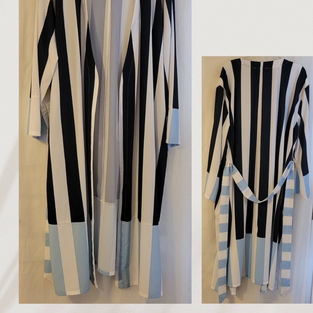 Eloquii Navy and White Striped Duster with Light Blue Accents - Picture 2 of 2